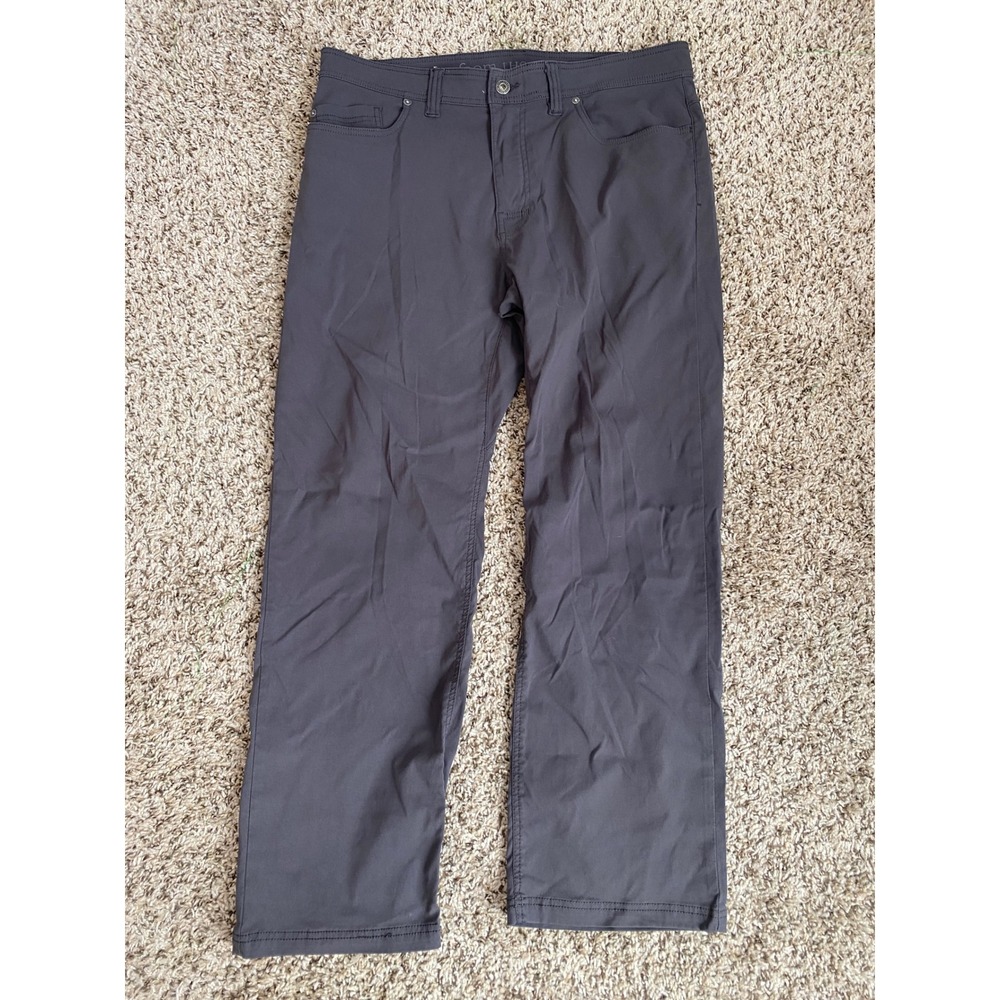 Prana Brion Pants Mens 36x30 Slim Fit Charcoal Grey Hiking Outdoor Travel